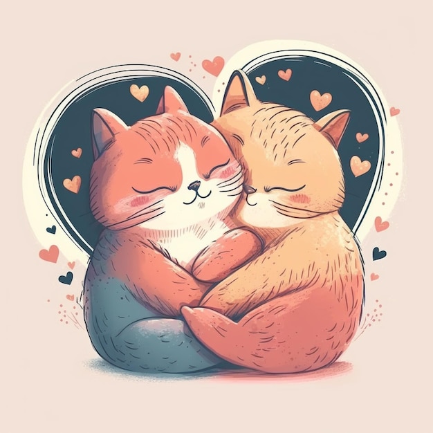 Photo there are two cats that are hugging each other in a heart generative ai