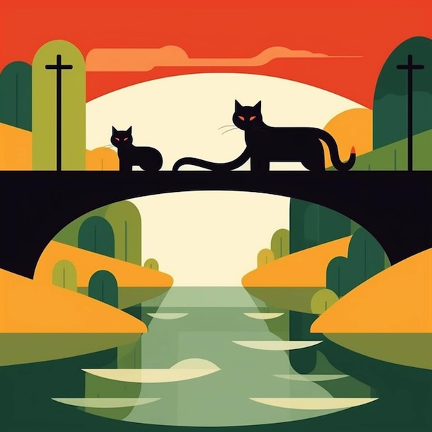 There are two cats that are sitting on a bridge generative ai