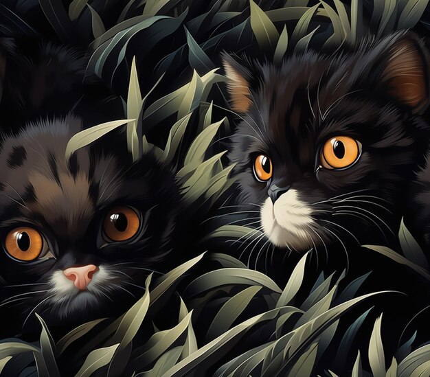 Фото Есть два кота, которые сидят в траве вместе генеративный ай