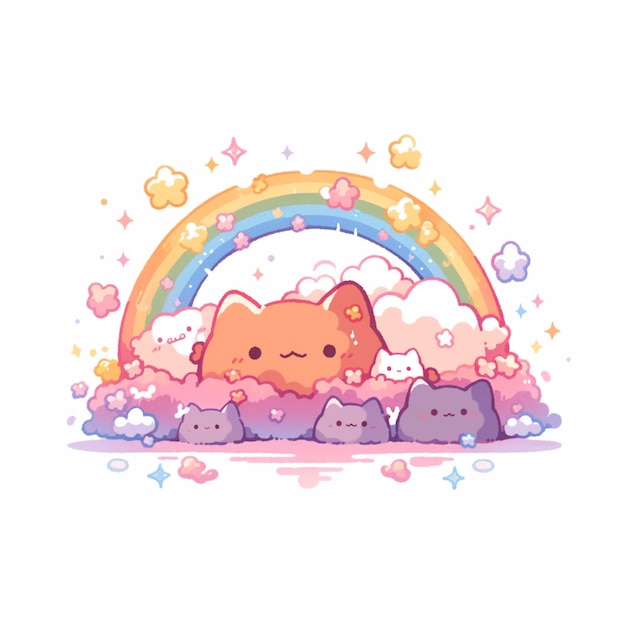 there are two cats that are sitting under a rainbow generative ai