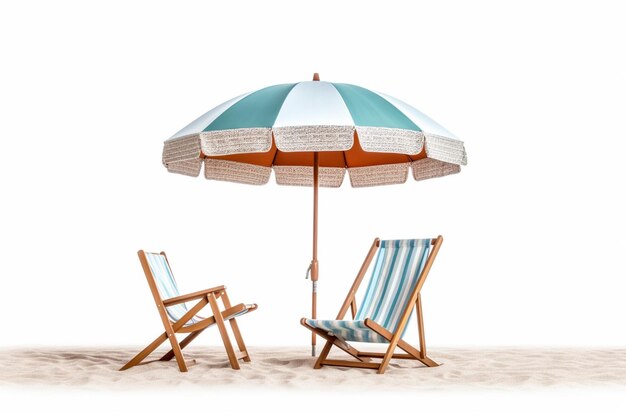 Photo there are two chairs and an umbrella on the beach generative ai