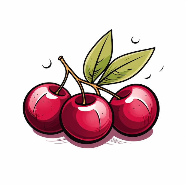 Photo there are two cherries with leaves on them on a white background generative ai