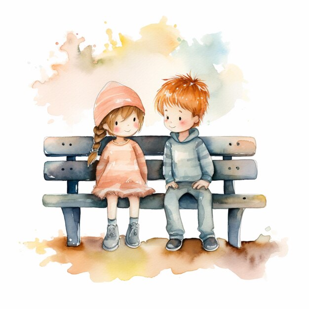 Photo there are two children sitting on a bench together generative ai