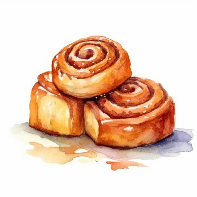 there are two cinnamon buns sitting on a table with a white background generative ai