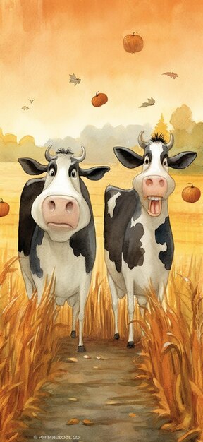 There are two cows standing in a field of tall grass generative ai
