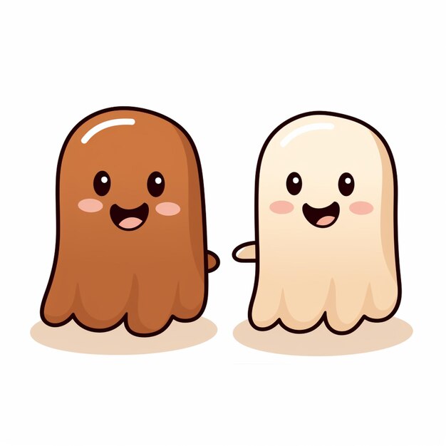 there are two cute little ghosts standing next to each other generative ai