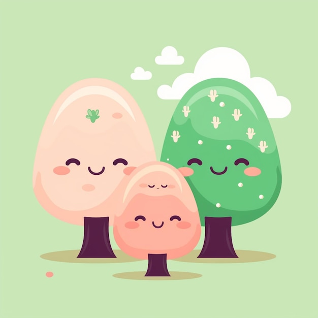 there are two cute trees with faces on them and one has a face generative ai