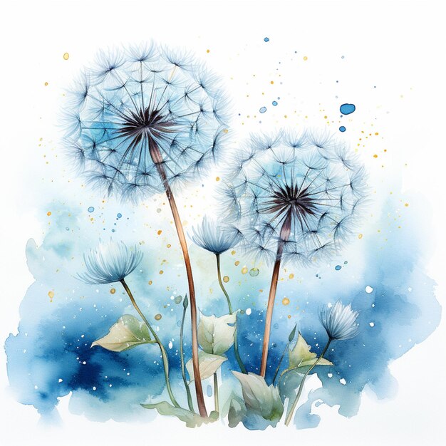 There are two dandelions that are in the watercolor generative ai