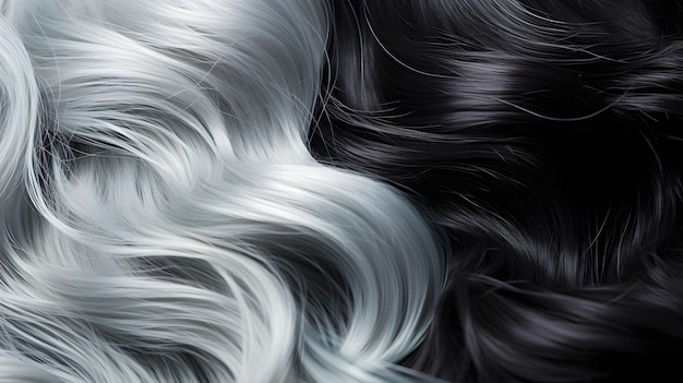 there are two different colored hair on a black and white background Generative AI