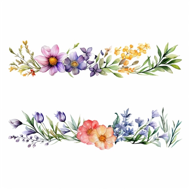 花が描かれた 2 つの異なる花の境界線があります。生成 ai