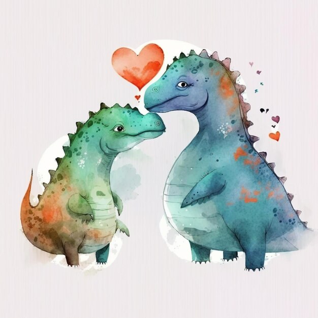 there are two dinosaurs that are standing next to each other generative ai