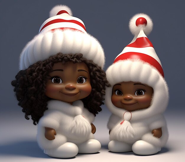 Photo there are two dolls that are wearing hats and sitting next to each other generative ai