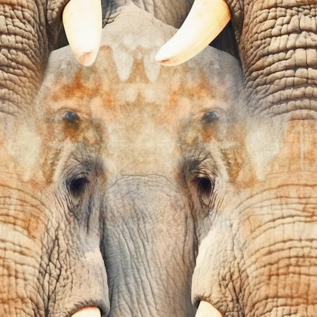 엄니가 있는 두 마리의 코끼리가 서로 가깝게 서 있습니다. 생성 AI