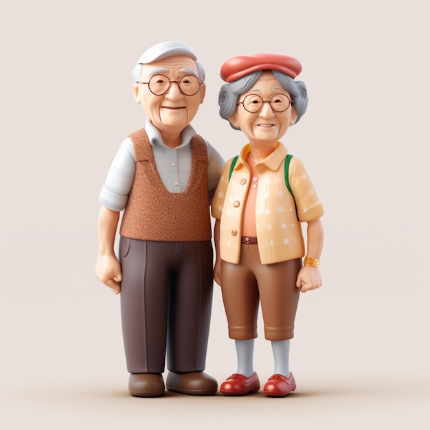 There are two figurines of an elderly couple standing next to each other generative ai