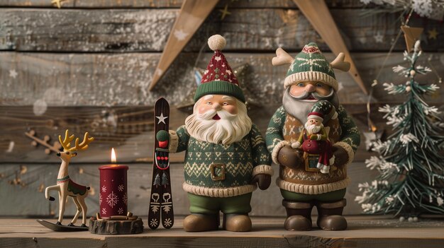 Photo there are two figurines of santa claus and a reindeer generative ai