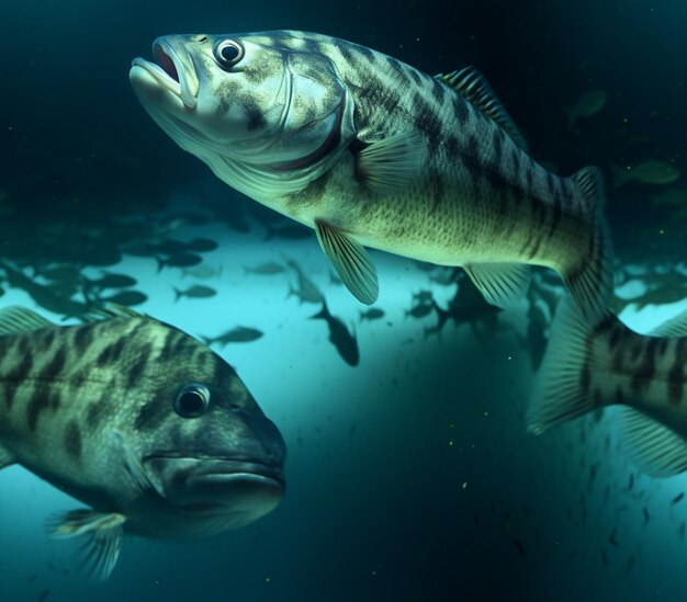 there are two fish swimming in the water together generative ai