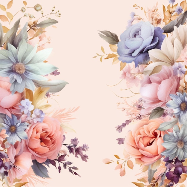 there are two floral borders with pink and blue flowers generative ai