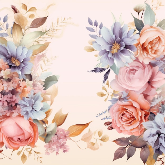 there are two floral borders with pink and blue flowers generative ai