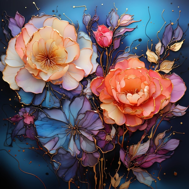 There are two flowers that are on a blue background generative ai