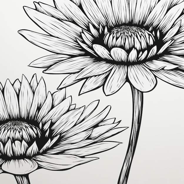 there are two flowers that are drawn on a white paper generativ ai