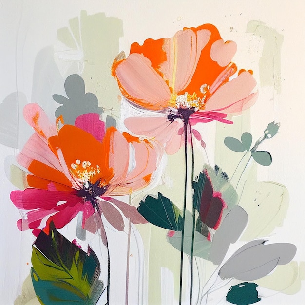 There are two flowers that are painted on a wall generative ai