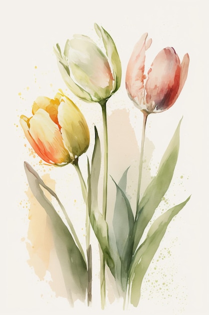 there are two flowers that are painted in watercolor on a white background generative ai