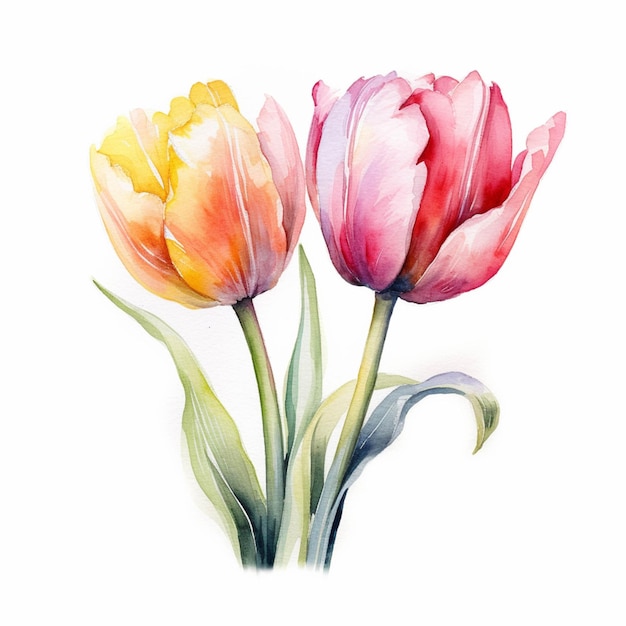 There are two flowers that are painted on a white surface generative ai