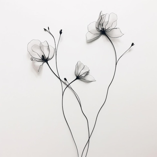 There are two flowers that are on a white surface generative ai