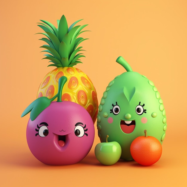 There are two fruits that are next to each other on a yellow background generative ai