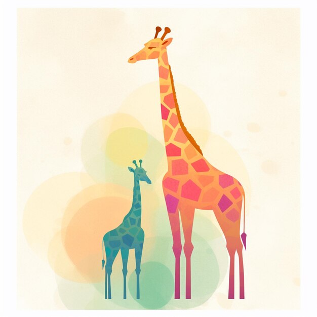 there are two giraffes standing next to each other on a field generative ai