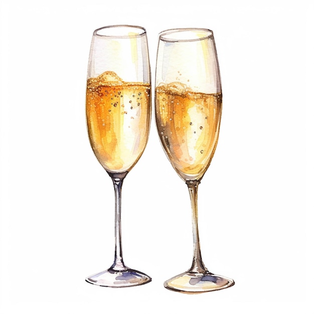 There are two glasses of champagne sitting next to each other generative ai