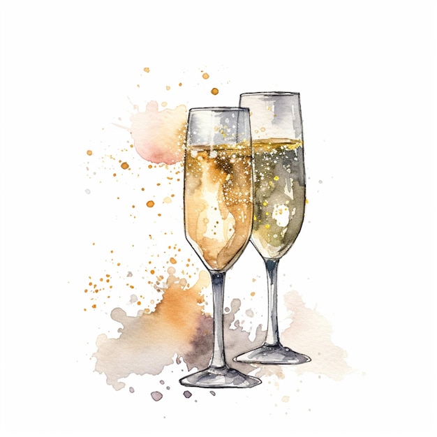 There are two glasses of champagne with bubbles in them generative ai