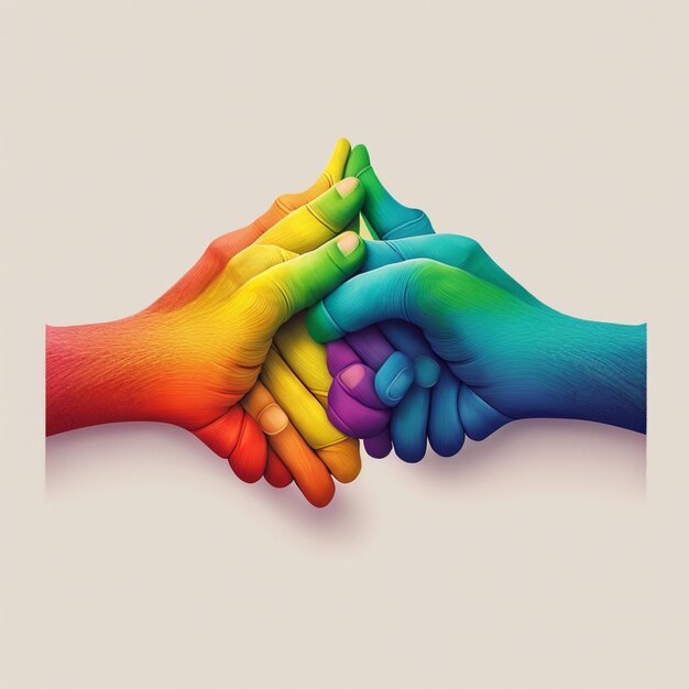 Photo there are two hands holding each other with a rainbow painted on them generative ai