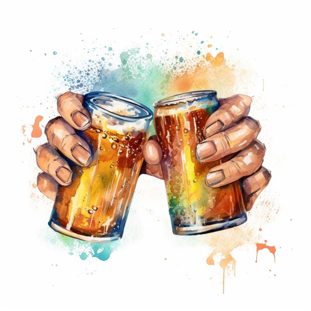Есть две руки, держащие два стакана пива.