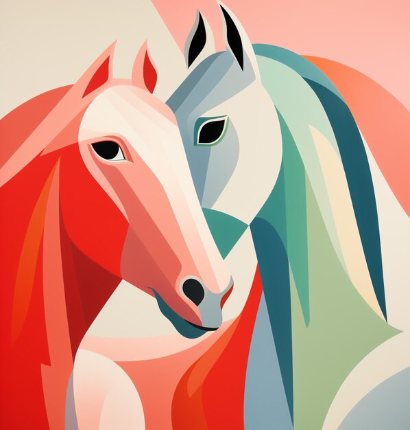 There are two horses that are standing together in a painting generative ai