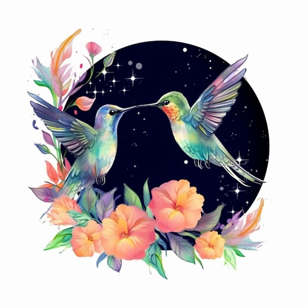 there are two hummingbirds that are flying in the sky generative ai