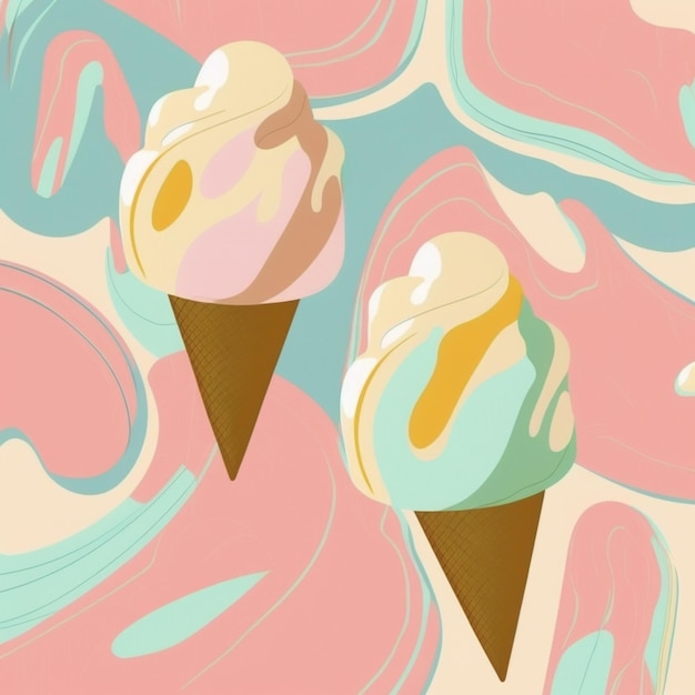 there are two ice cream cones with different colors on them generative ai