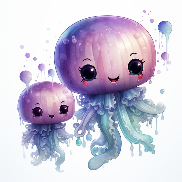 there are two jellyfishs with eyes and a smile on their faces generative ai