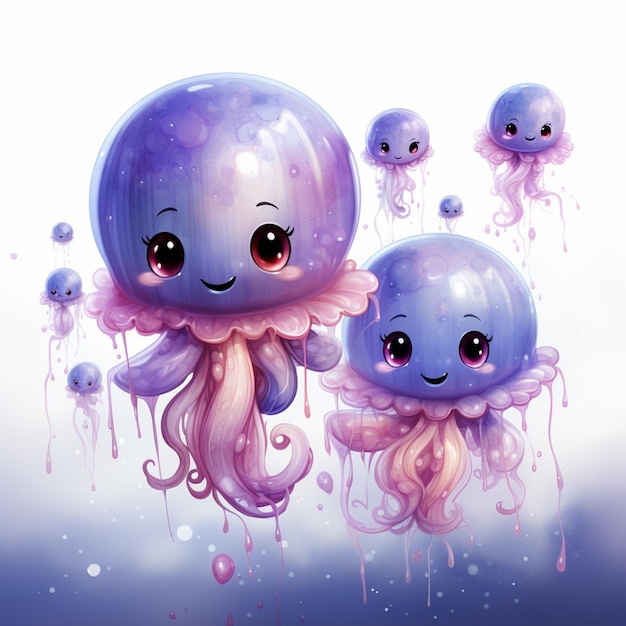 There are two jellyfishs with pink hair and a blue one generative ai