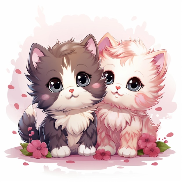 Photo there are two kittens sitting next to each other on a pink background generative ai