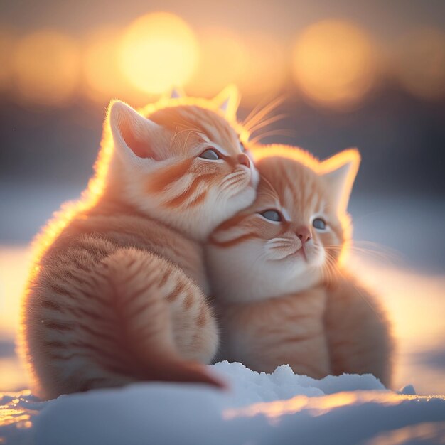 There are two kittens sitting together in the snow together generative ai