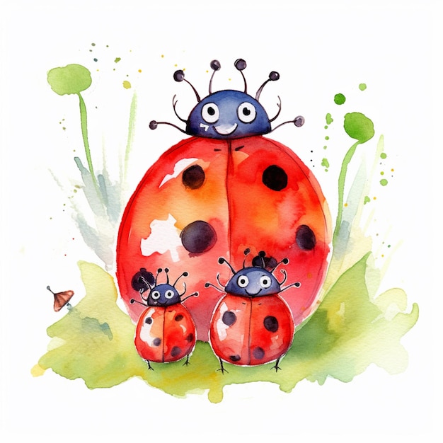 There are two ladybugs that are sitting on the grass generative ai