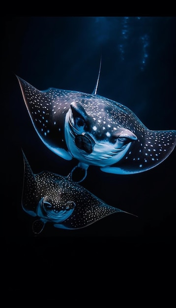 there are two large fish swimming in the water together generative ai