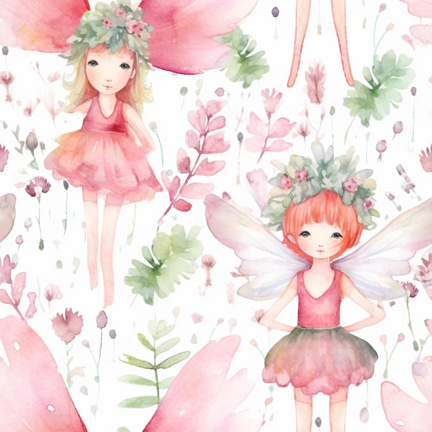 There are two little girls dressed in pink dresses and flowers generative ai