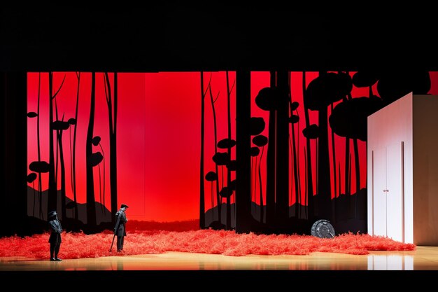 Foto ci sono due uomini in piedi su un palco con uno sfondo rosso ai generativo
