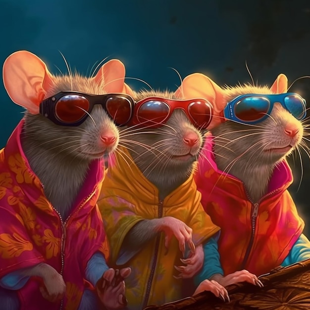 Photo there are two mice wearing sunglasses and a jacket on a boat generative ai