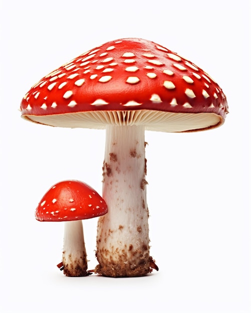 there are two mushrooms that are sitting on the ground generative ai