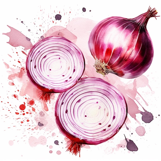 Photo there are two onions on the table with a splattered background generative ai