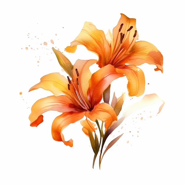 There are two orange flowers that are on a white background generative ai