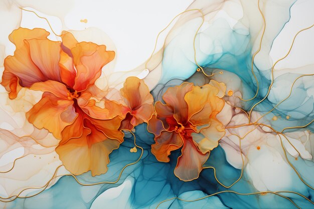 There are two orange flowers that are on a white background generative ai